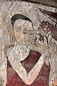 Bagan Myanmar. Sulamani temple. seated Buddha flanked by disciples. 